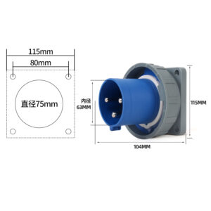 PHLTD Большой ток IP67 Водонепроницаемый разъем из цельной латуни, 3 сердечника, 63A, скрытый разъем, 380-415V, размер 104x115 мм, диаметр 75 мм